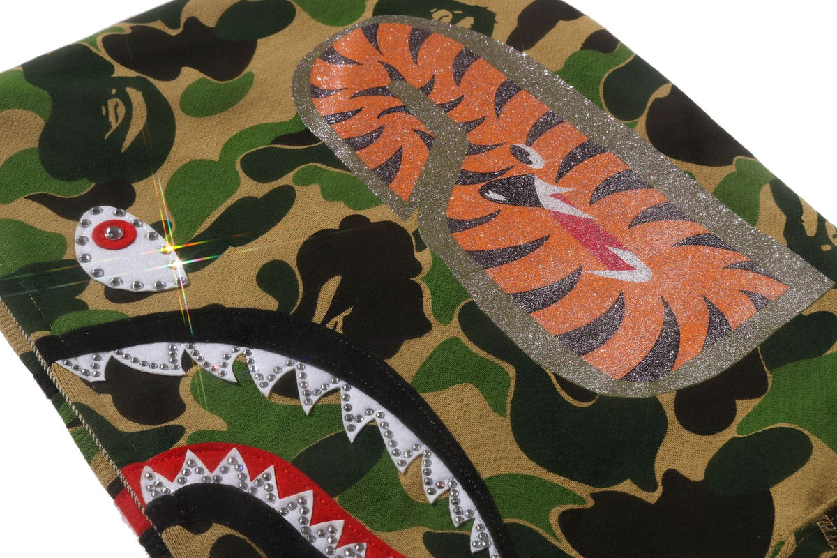 ABC CAMO CRYSTAL STONE SHARK CROPPED FULL ZIP HOODIE LADIES