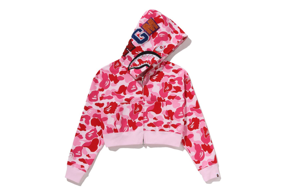 ABC CAMO CRYSTAL STONE SHARK CROPPED FULL ZIP HOODIE LADIES