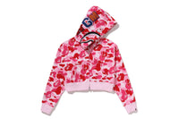 ABC CAMO CRYSTAL STONE SHARK CROPPED FULL ZIP HOODIE LADIES