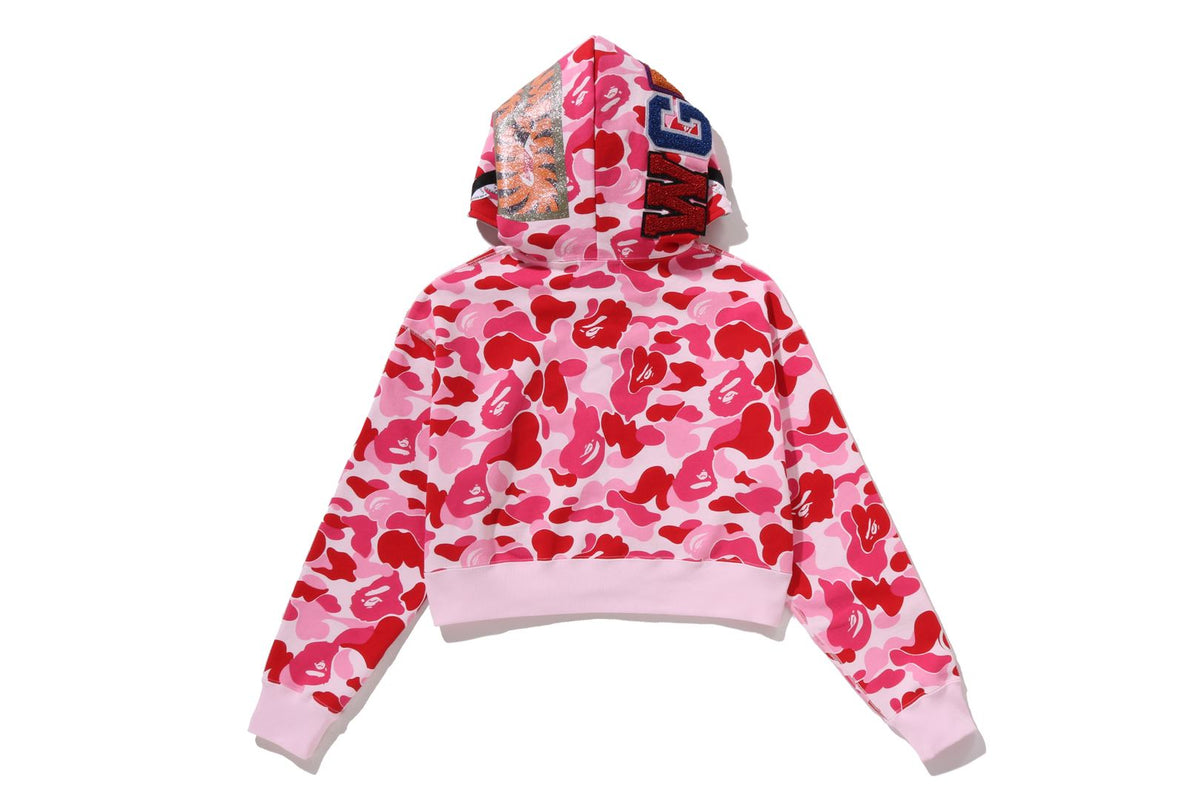 ABC CAMO CRYSTAL STONE SHARK CROPPED FULL ZIP HOODIE LADIES