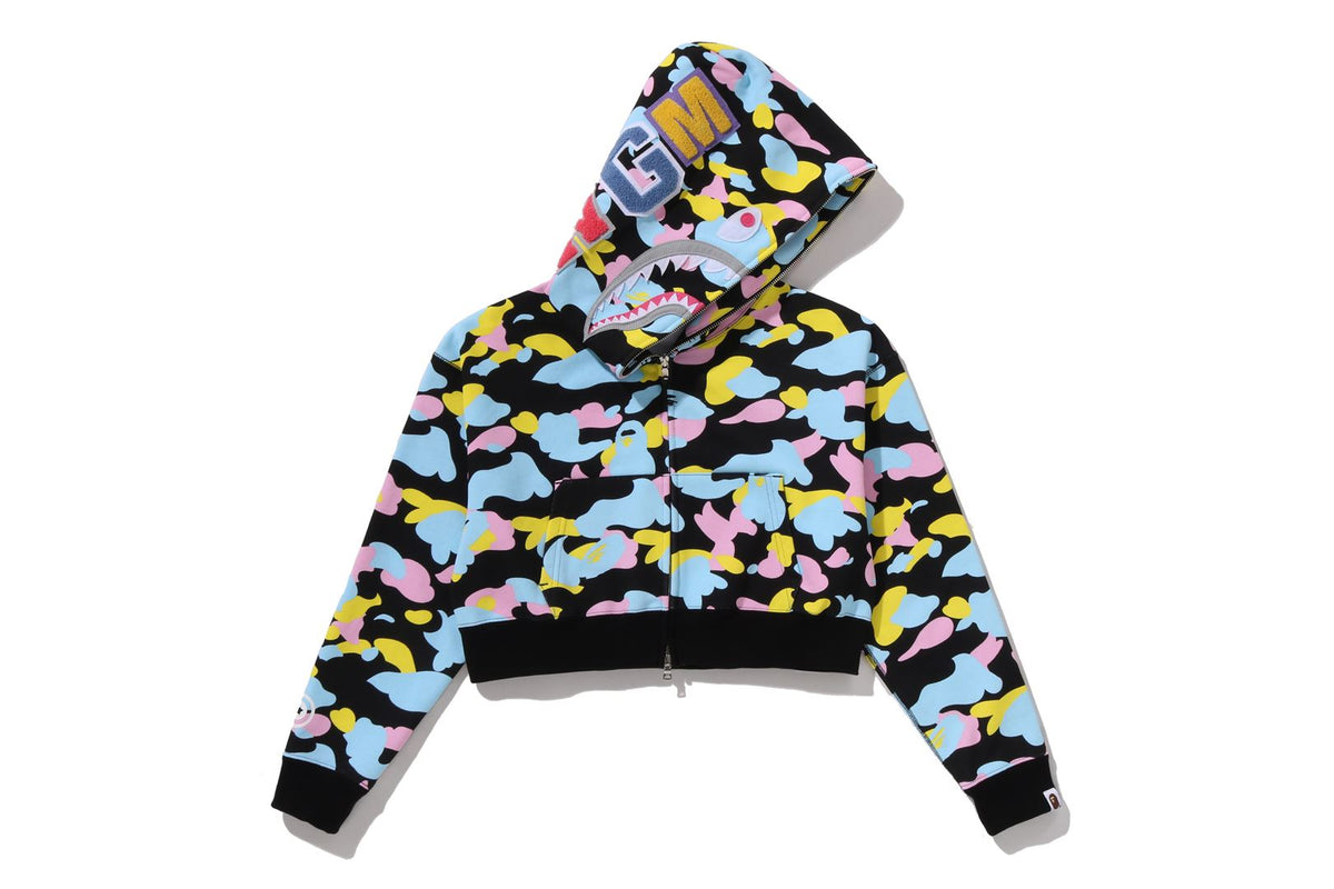 NEW MULTI CAMO SHARK CROPPED FULL ZIP HOODIE LADIES