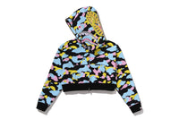 NEW MULTI CAMO SHARK CROPPED FULL ZIP HOODIE LADIES