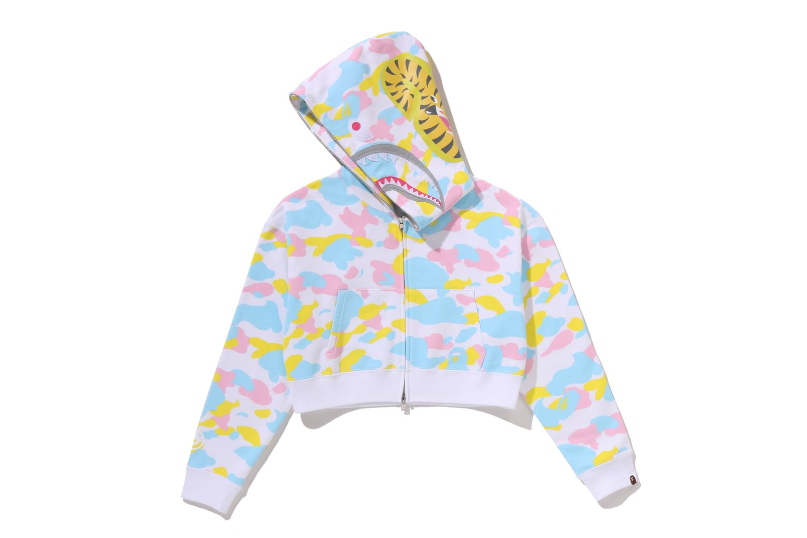 A BATHING APE® New Multi Camo Shark Cropped Full Zip Hoodie | Bape