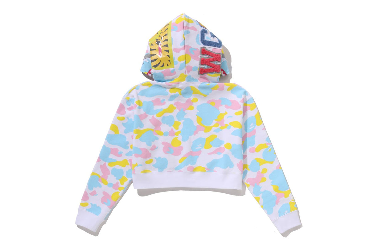 NEW MULTI CAMO SHARK CROPPED FULL ZIP HOODIE LADIES
