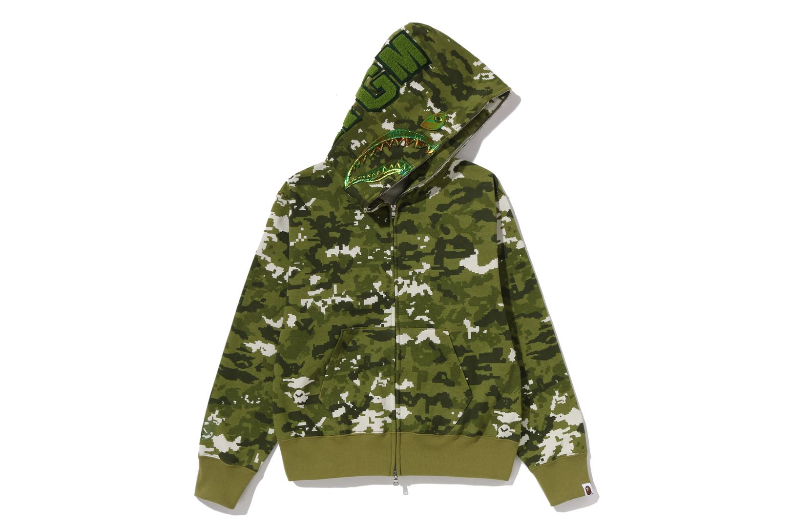 A BATHING APE® Multi Pixel Camo Shark Full Zip Hoodie | Bape