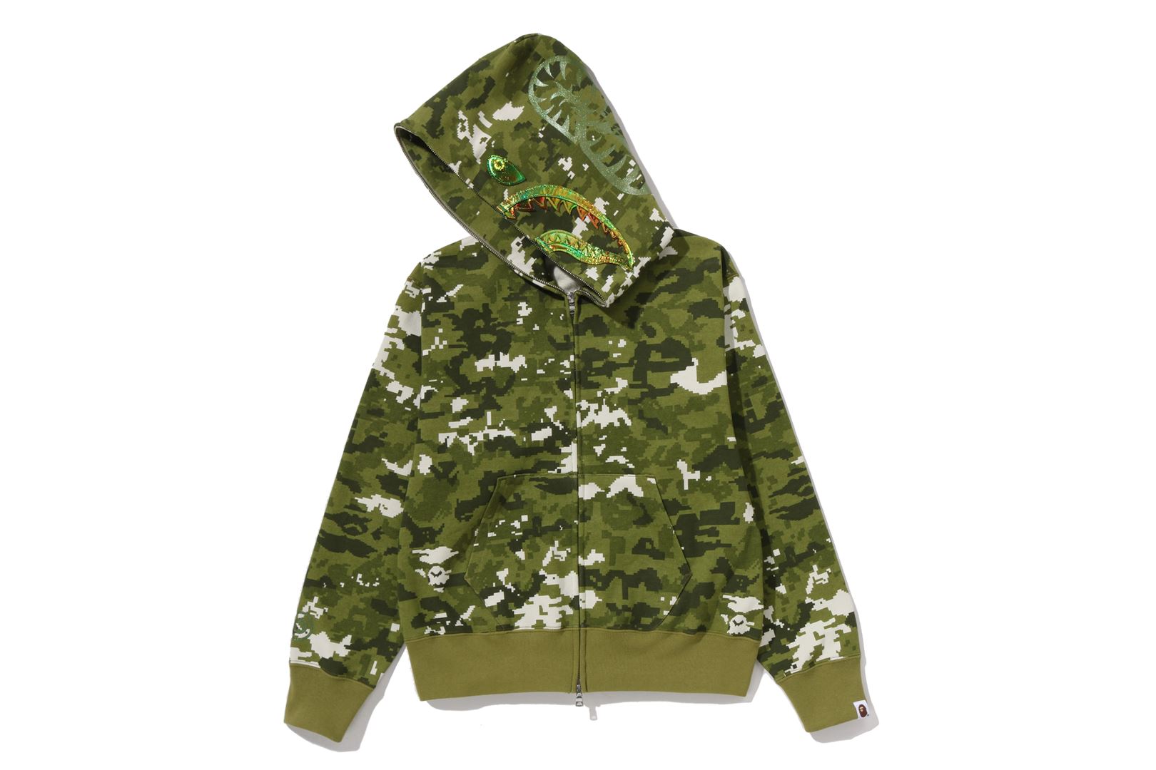サ*ー様 XG Full Zip Camo Hoodie XL A BATHING APE® Multi Pixel Camo Shark Full Zip Hoodie | Bape