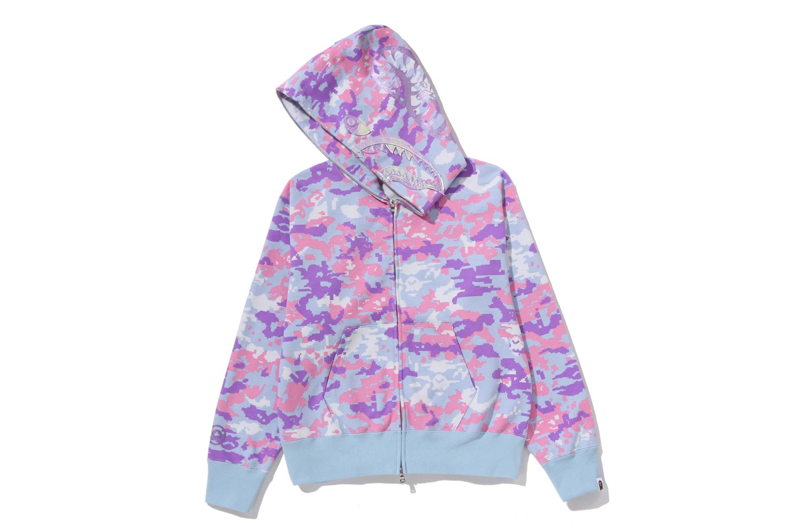 A BATHING APE® Multi Pixel Camo Shark Full Zip Hoodie | Bape