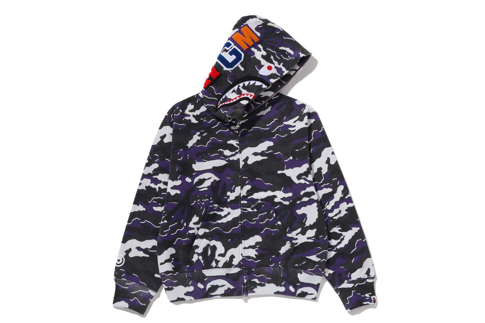 A BATHING APE® Glitch Woodland Camo Shark Full Zip Hoodie | Bape