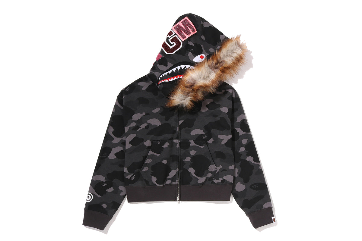 COLOR CAMO FUR SHARK CROPPED ZIP HOODIE