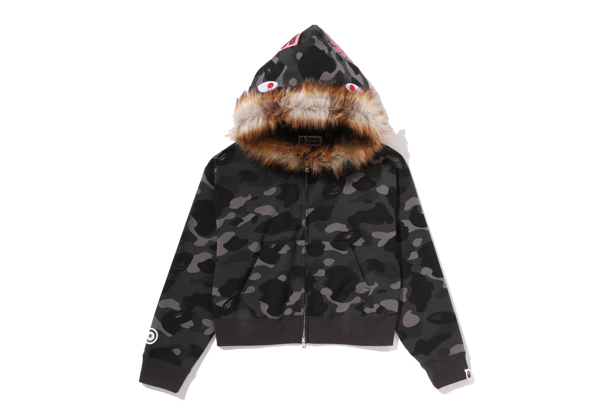 COLOR CAMO FUR SHARK CROPPED ZIP HOODIE