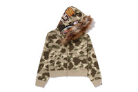 COLOR CAMO FUR SHARK CROPPED ZIP HOODIE
