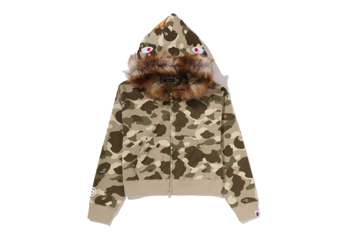 COLOR CAMO FUR SHARK CROPPED ZIP HOODIE