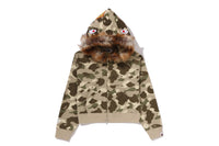 COLOR CAMO FUR SHARK CROPPED ZIP HOODIE
