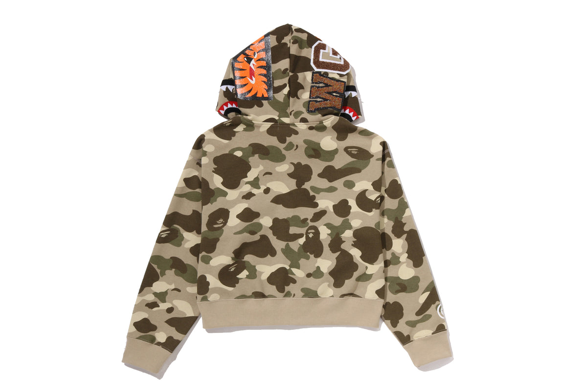 COLOR CAMO FUR SHARK CROPPED ZIP HOODIE