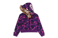 COLOR CAMO FUR SHARK CROPPED ZIP HOODIE