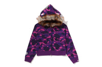 COLOR CAMO FUR SHARK CROPPED ZIP HOODIE