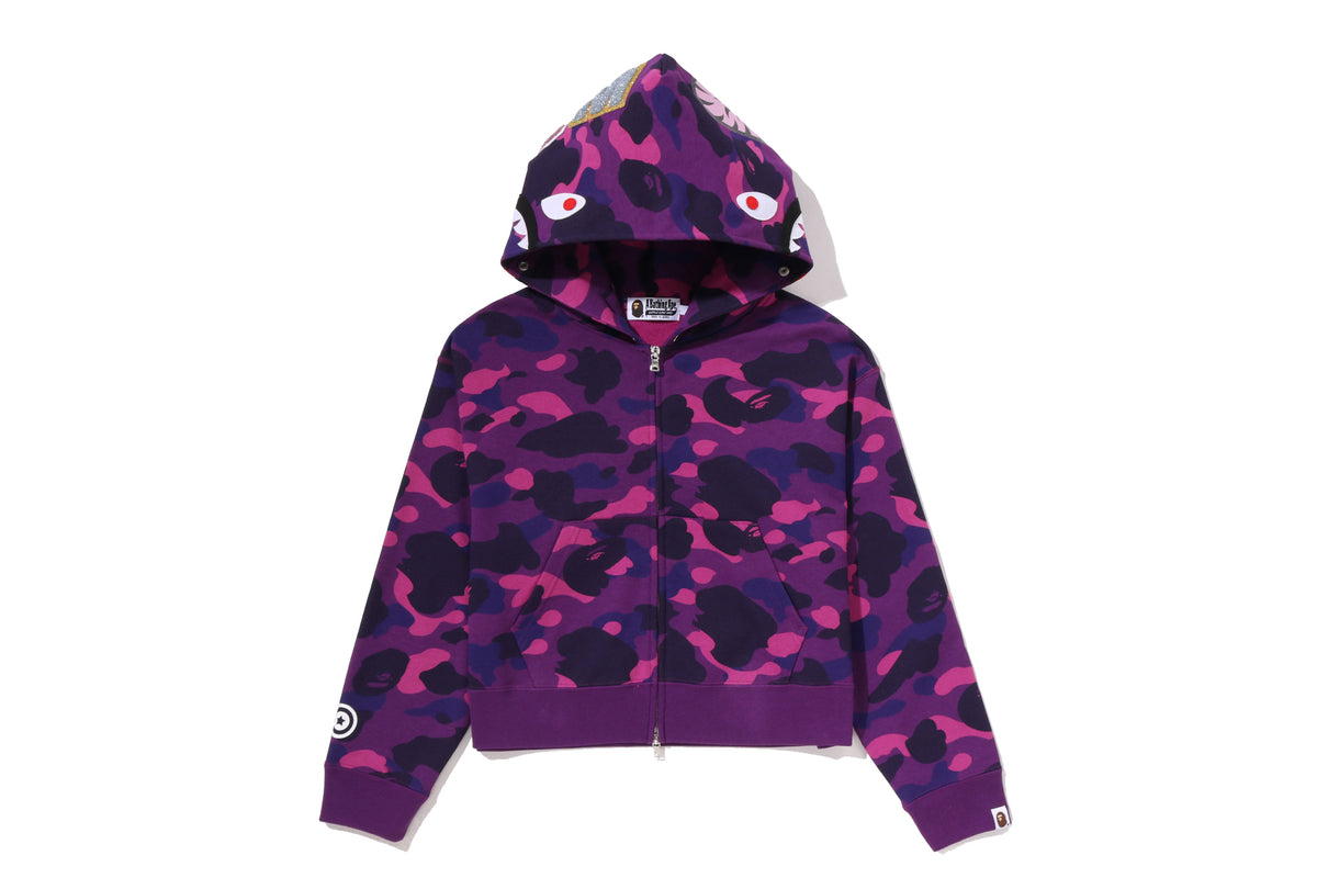 COLOR CAMO FUR SHARK CROPPED ZIP HOODIE