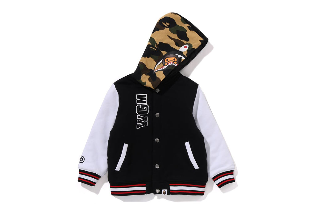 A BATHING APE® Kids Milo Shark Hoodie Sweat Varsity Jacket | Bape ...