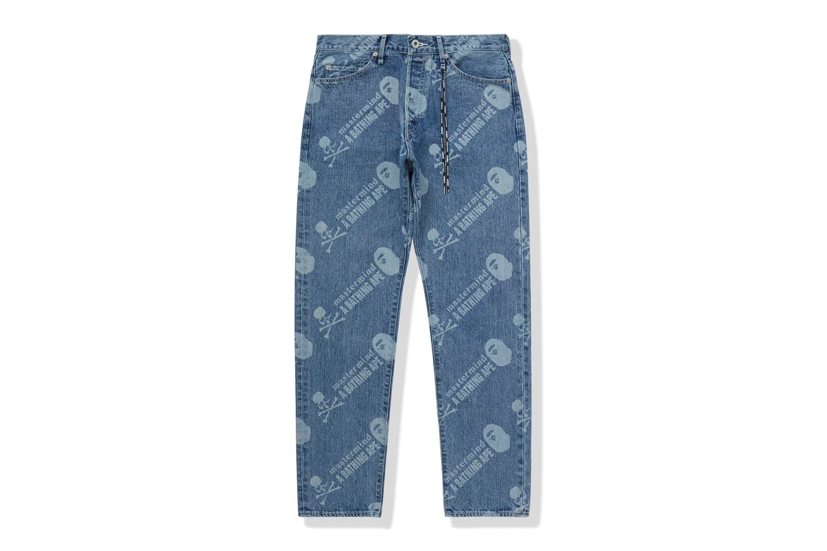 BAPE Mens Blue Print Washed Denim Pants Size: L