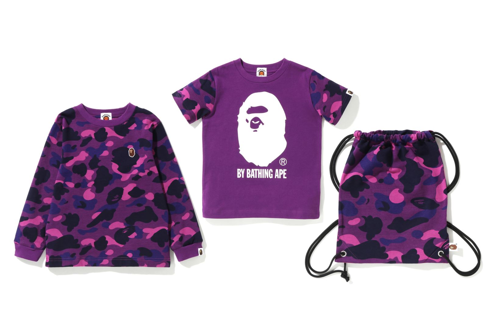 A bathing ape shop purple camo shirt