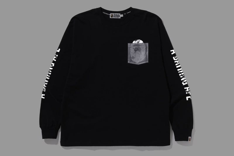 REFLECTIVE SOLID CAMO APE HEAD RELAXED FIT POCKET L/S TEE