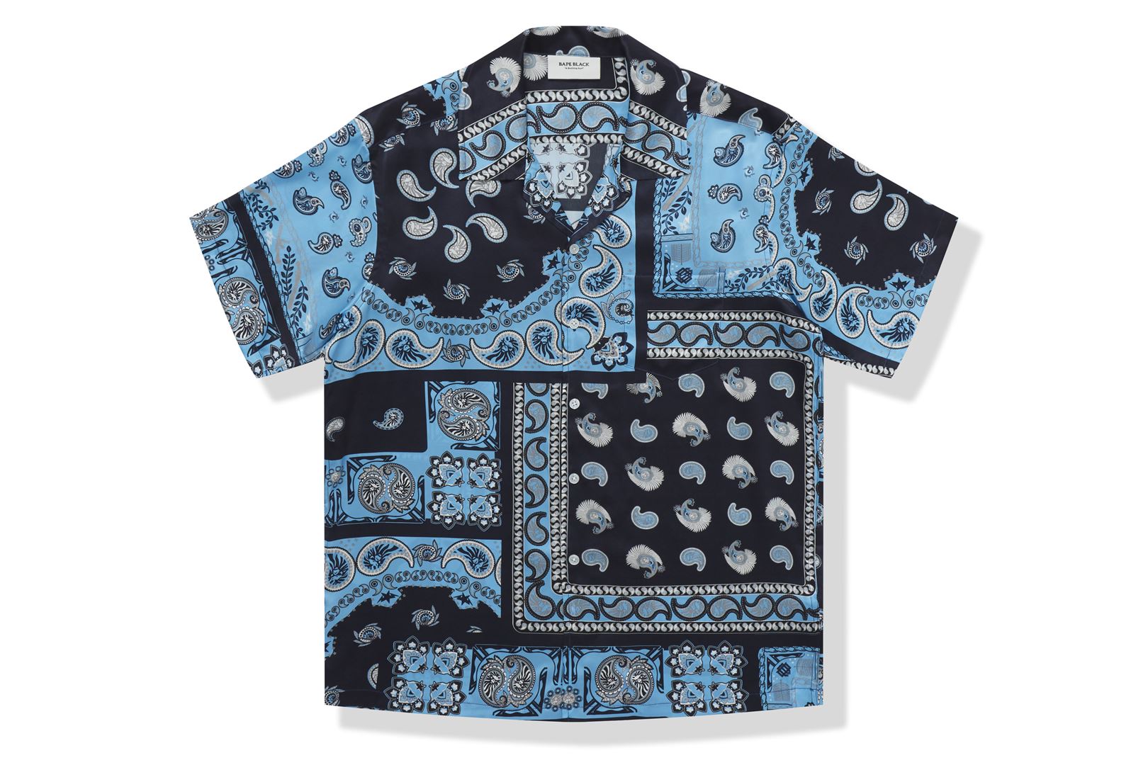 BAPE BLACK PRINTED SHORT SLEEVE SILK SHIRT