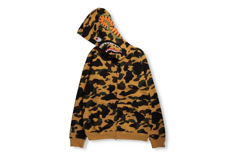 bape 1st camo ponr shark full zip hoodie yellow