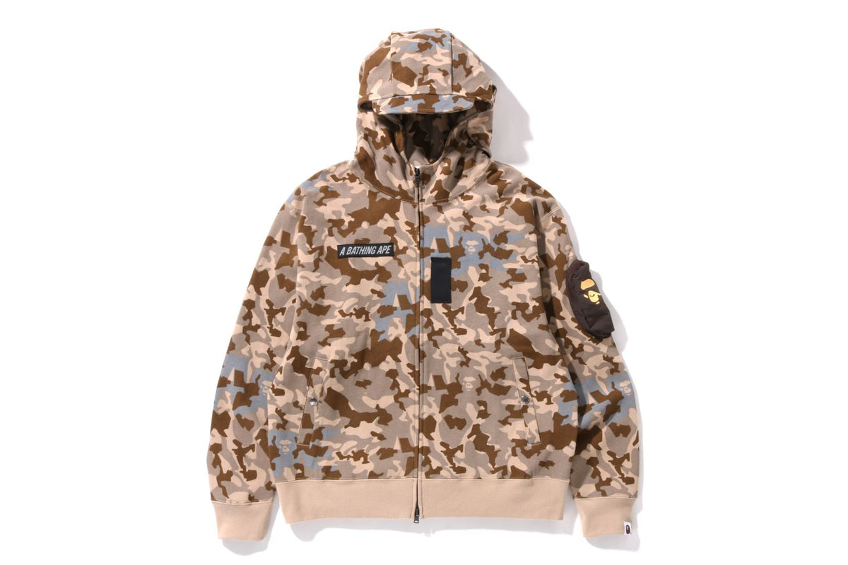 SAND CAMO MILITARY RELAXED FIT FULL ZIP MASK HOODIE