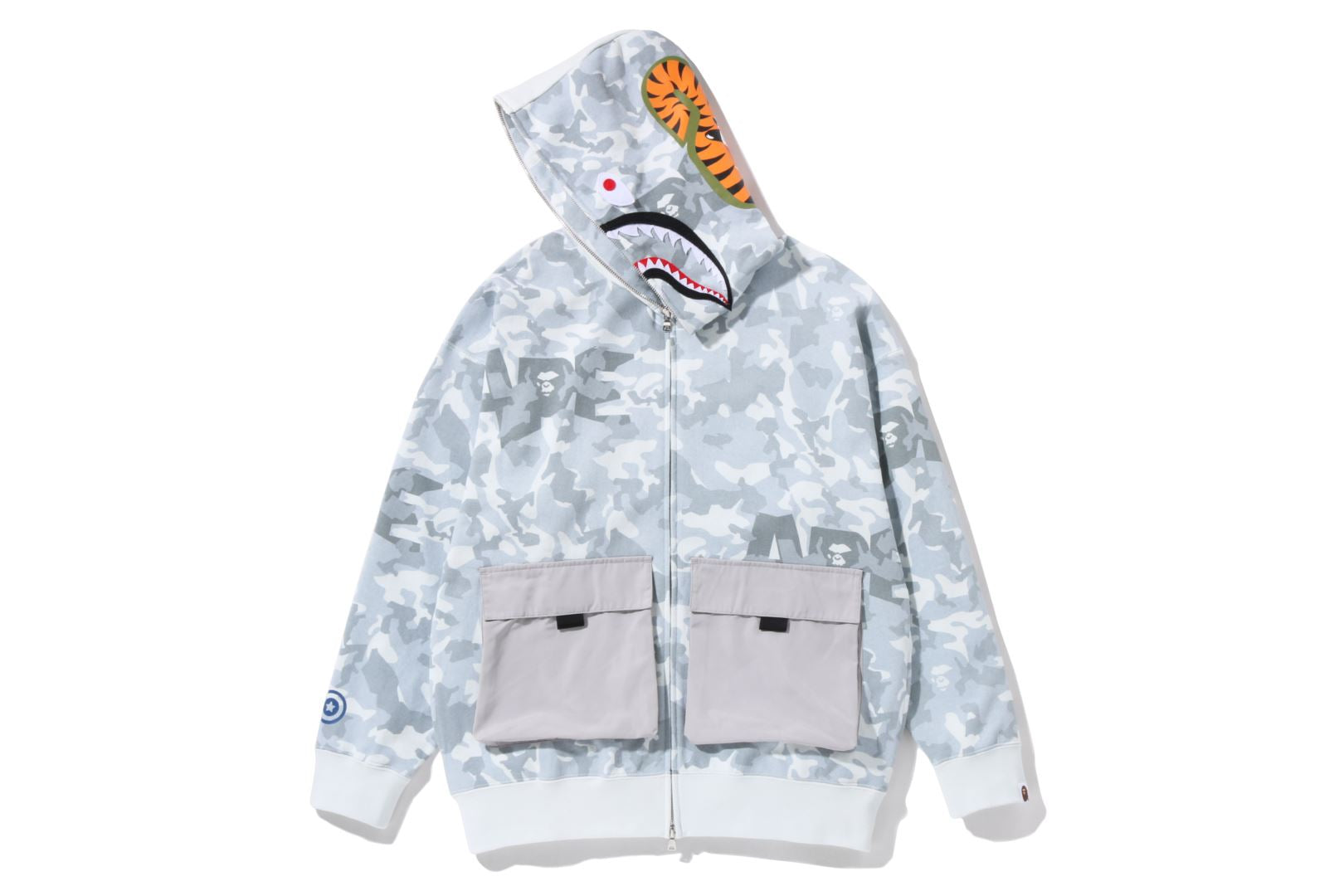 SAND CAMO BIG POCKET OVERSIZED SHARK FULL ZIP HOODIE uk.bape