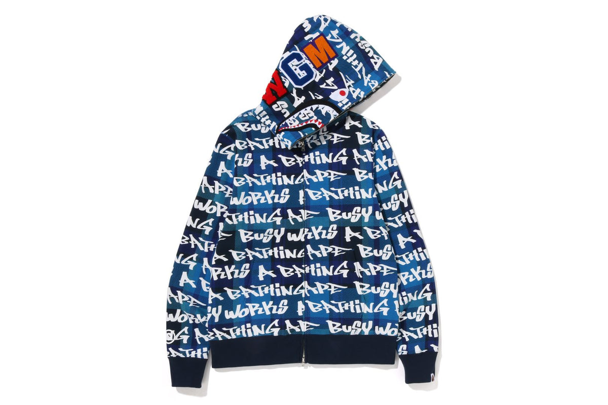 A BATHING APE® BAPE Graffiti Check Shark Full Zip Hoodie Bape