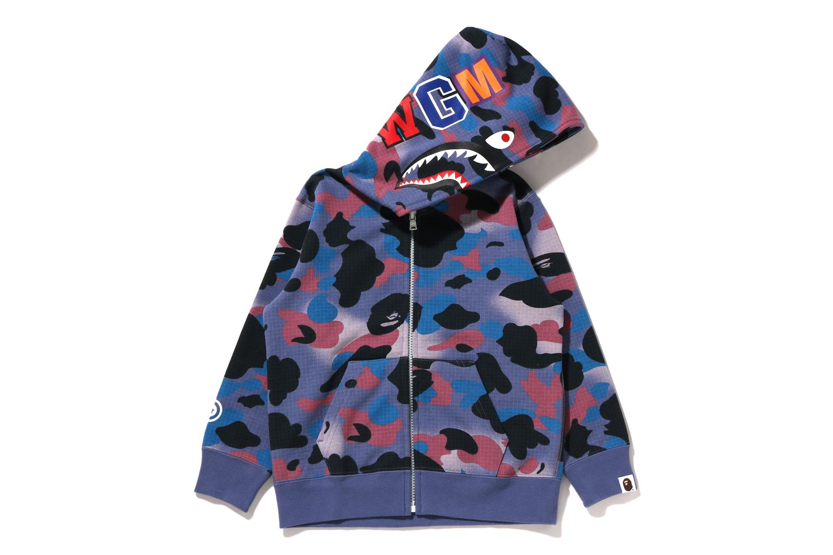 GRID CAMO SHARK GLOW IN THE DARK ZIP HOODIE uk.bape