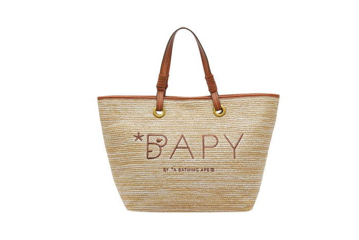 BAPY LEATHER TRIMMED RAFFIA TOTE
