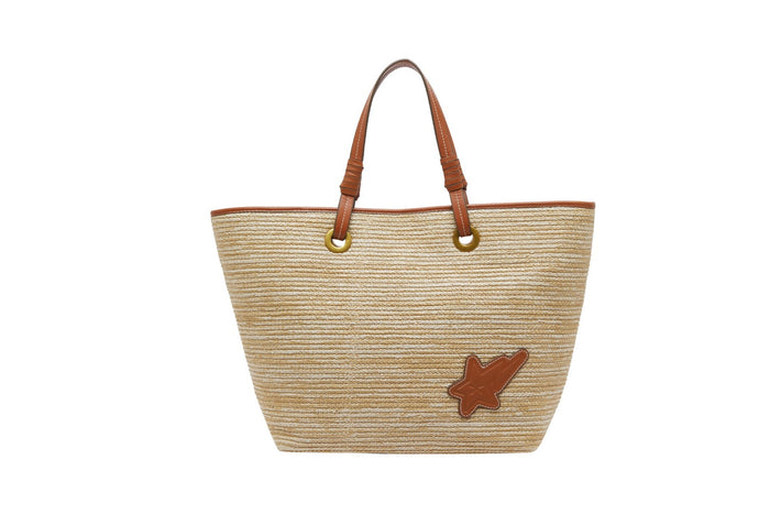 BAPY LEATHER TRIMMED RAFFIA TOTE